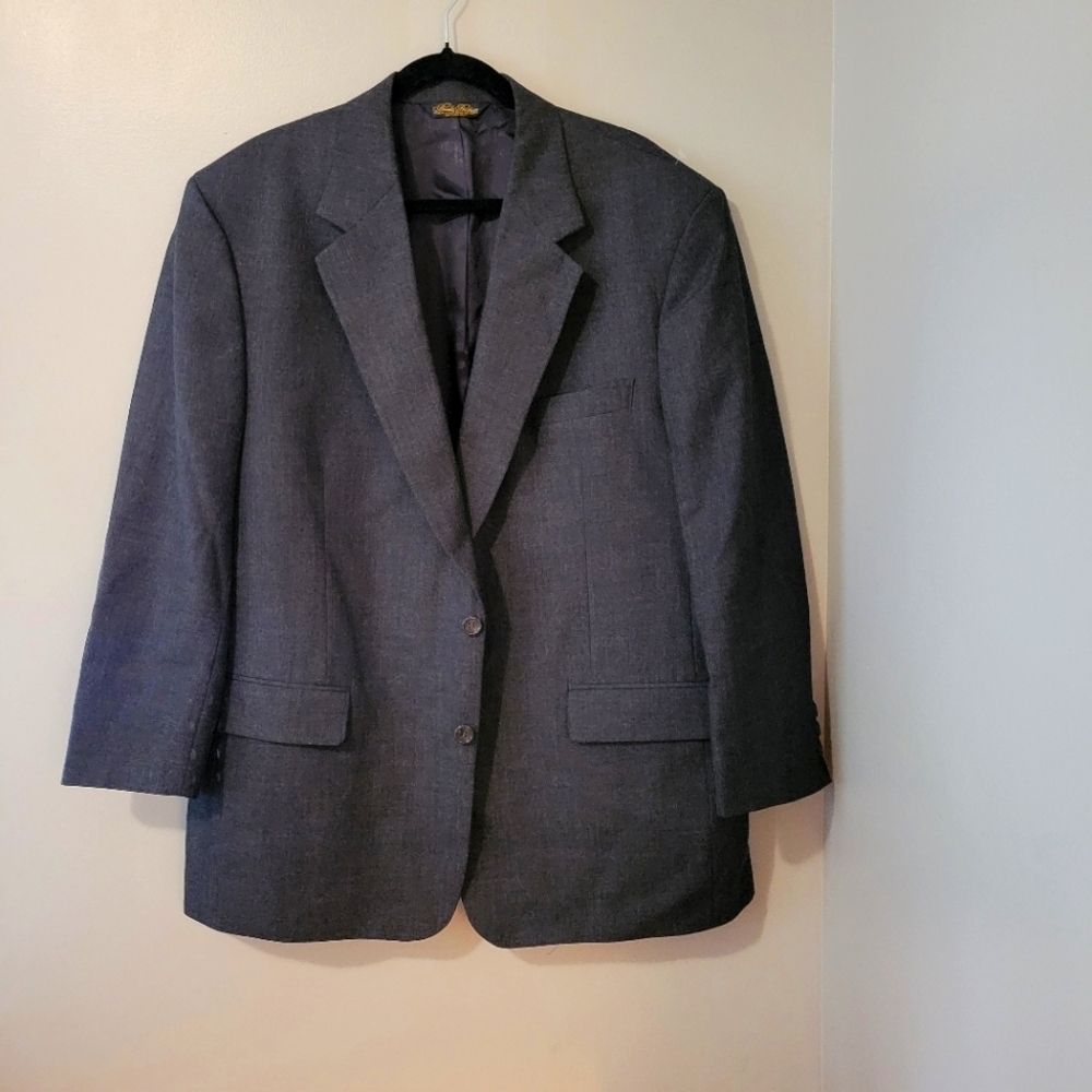 Brooks Brothers Men's Formal Pure Wool Preppy Gray Blazer Suit Jacket. Size 46R